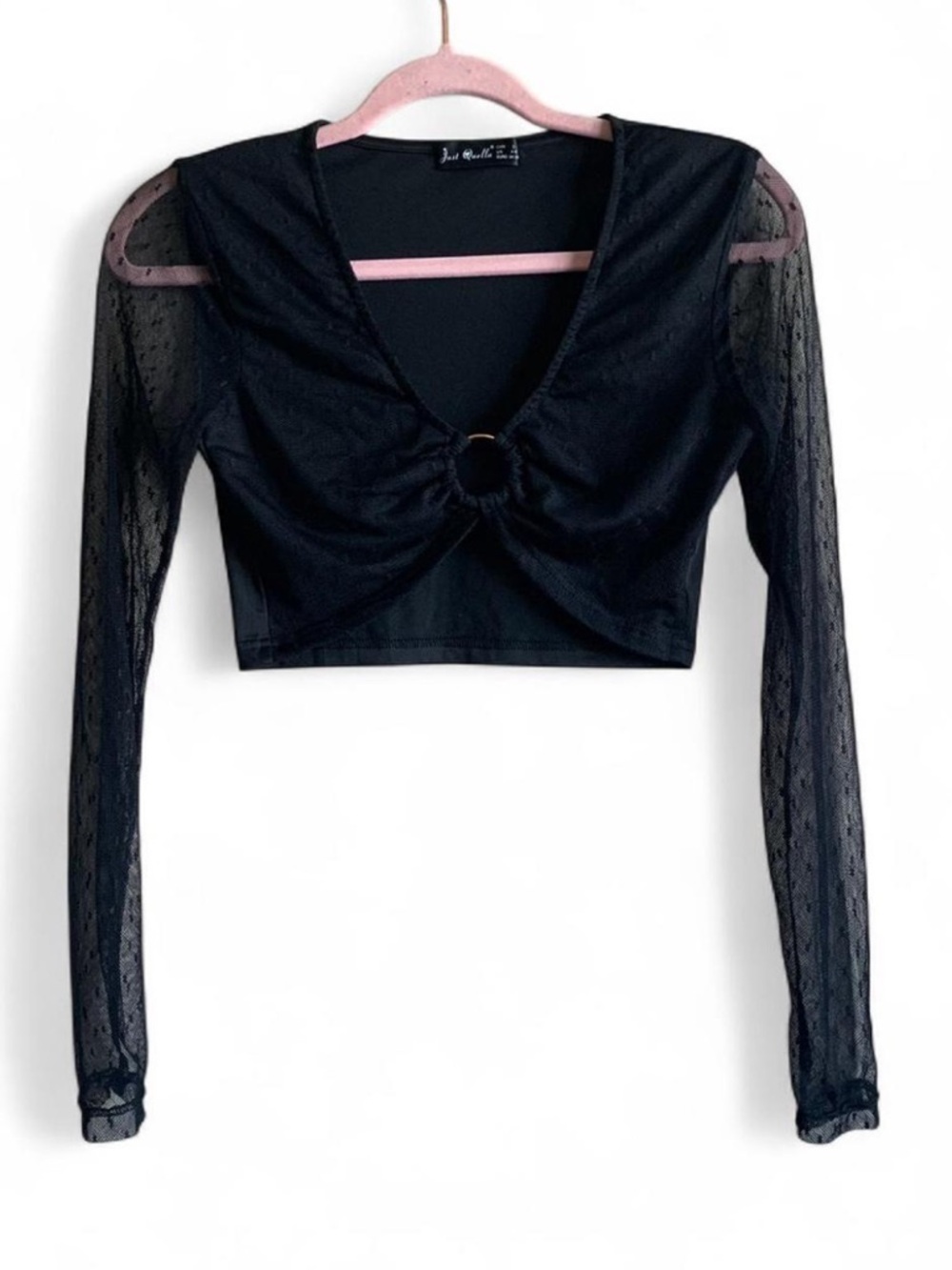 Sheer Long-Sleeve Ring-Front Crop size Small